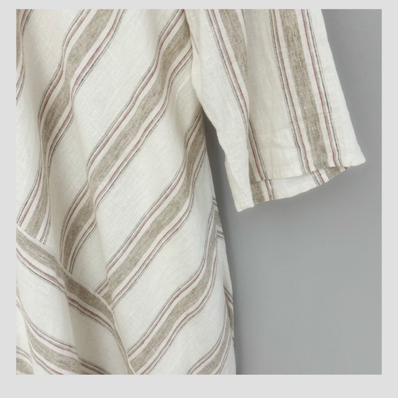 Soft Surroundings Petite Equinox Dress Striped Linen Knee Length Neutral White - Picture 5 of 14